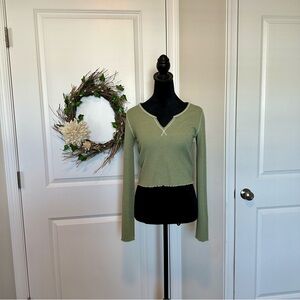 American Eagle Outfitters Olive Waffle-Knit Top